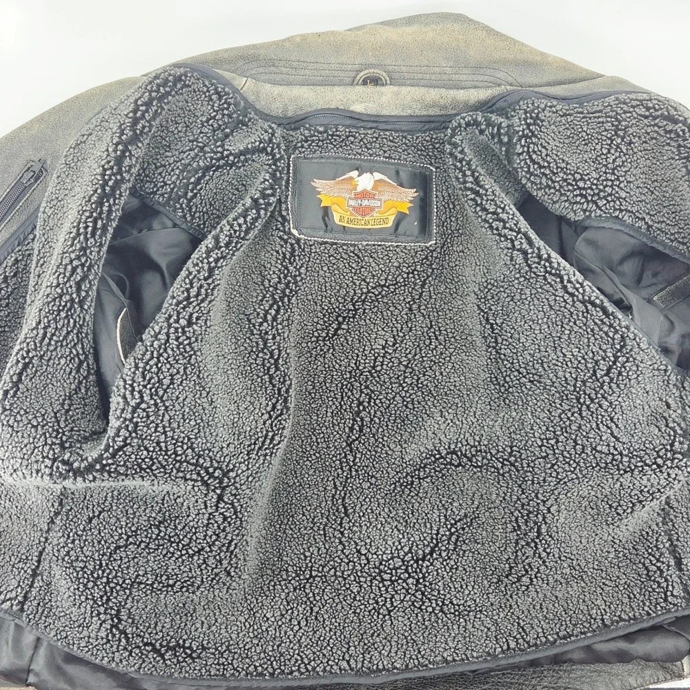 Harley Davidson Legendary Eagle Leather Moto Jacket Distressed w/ Liner Large